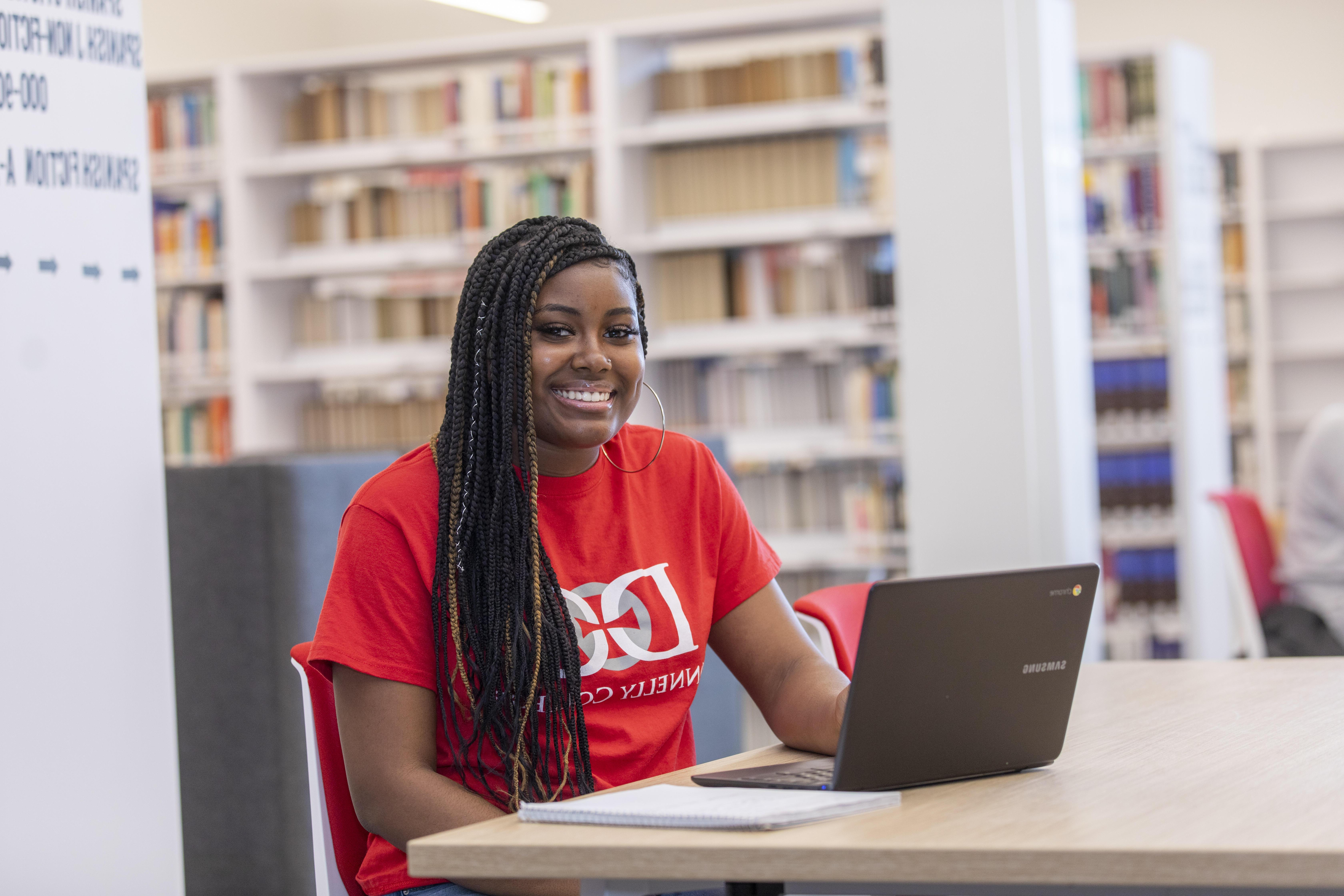 Donnelly student in library